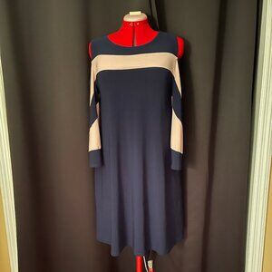 Nina Leonard Navy Blue and Pink Dress